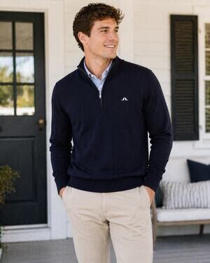 J. Lindeberg Kian Tour Merino Wool Quarter Zip Sweater Mens Small Navy Golf